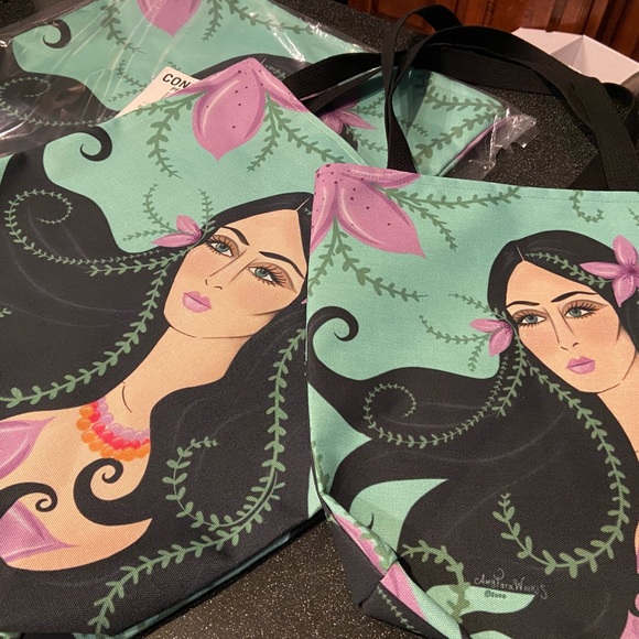 Artisan design Garden Goddess tote bag purse with lady and nature - Picture 6 of 9